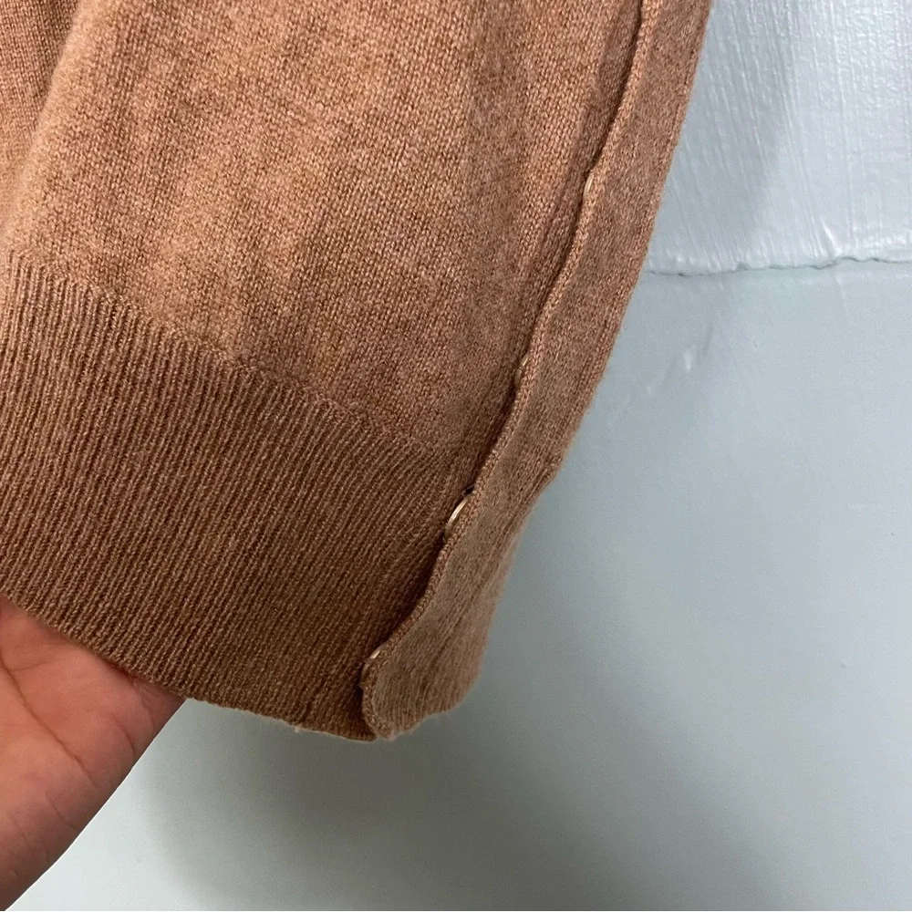 J.Crew 100% Cashmere Sweater Cowl Neck Light Brown Size XXS Side Snap Accent‎
